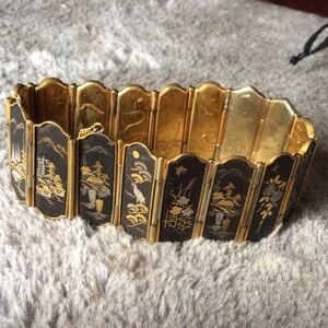 Vintage Japanese Damascene bracelet black and gold tone art